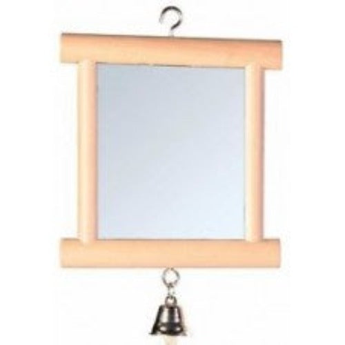 Wood Framed Bird Mirror with Bell