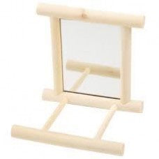 Wood Framed Mirror with Perch Bird Toy