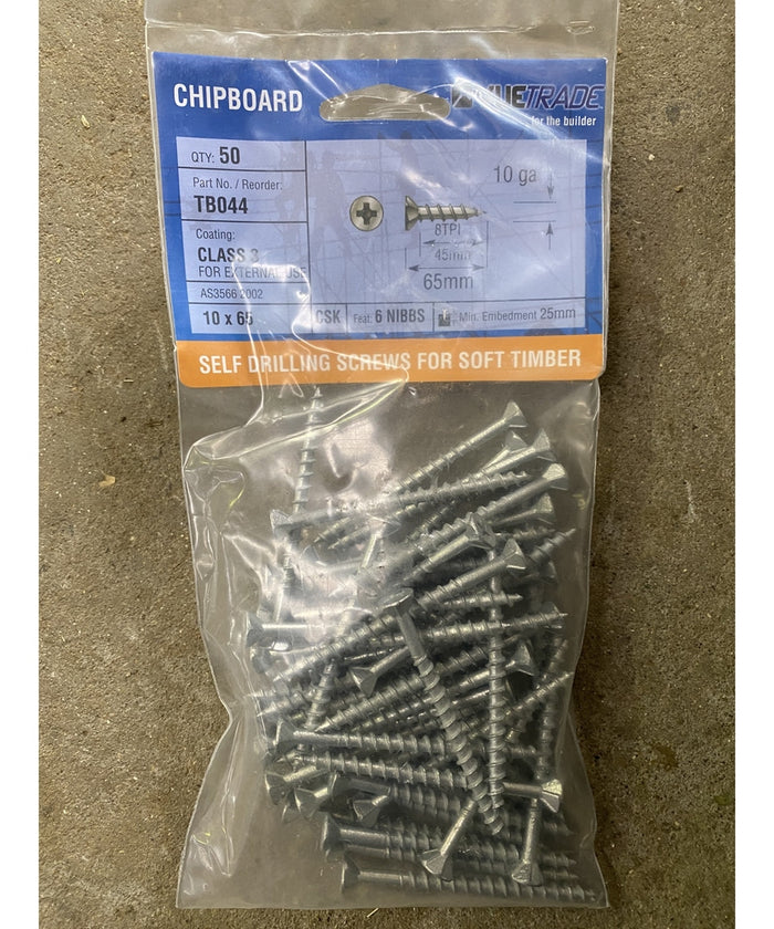 Chipboard Screws Class3 10G - 8x65 Bag of 50